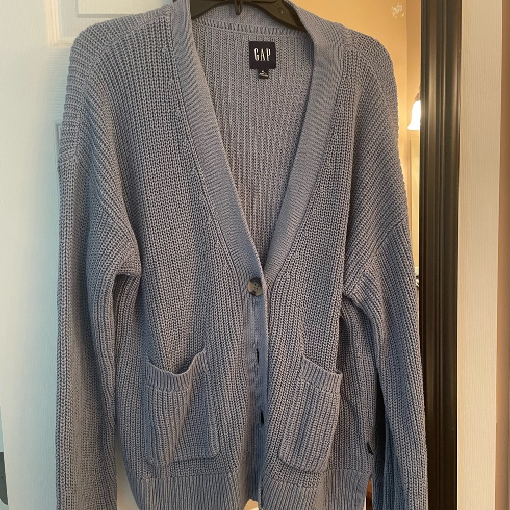 Gap blue shirt button cardigan.